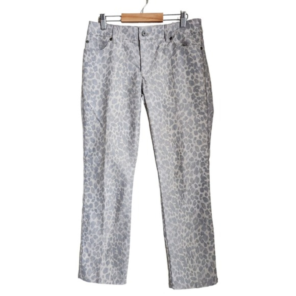 Chico's Platinum Denim Jeans Women's 00 XS/2 Leopard Print‎ Straight Dressy